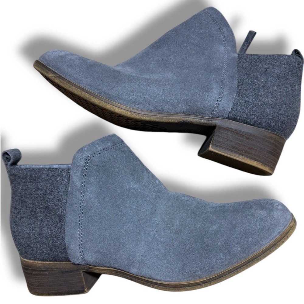 TOMS Suede Ankle Boots Gray Wool Accents Comfort Casual Shoes US 7